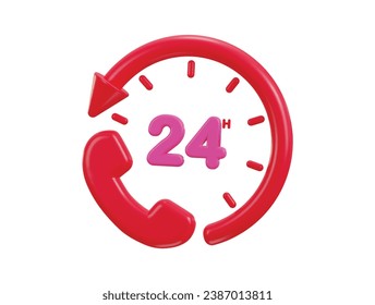 24 hours watch with customer support service 3d vector icon