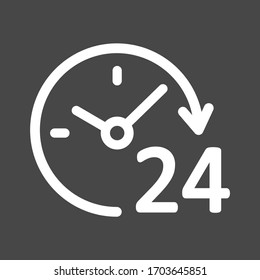 24 hours white colored vector line icon with background