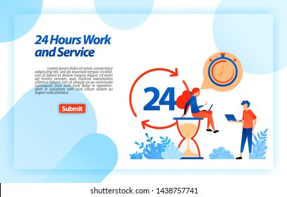 24 hours work customer service to support users in getting better information and services anytime and anywhere. vector illustration concept for landing page, ui ux, website, mobile app, poster, ads