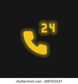 24 Hours yellow glowing neon icon