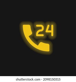 24 Hours yellow glowing neon icon