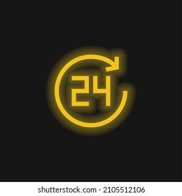 24 Hours yellow glowing neon icon
