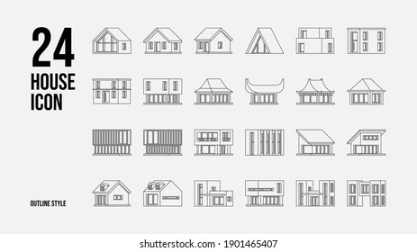 24 House Icon In Outline Style