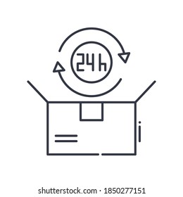 24 hr service image icon, linear isolated illustration, thin line vector, web design sign, outline concept symbol with editable stroke on white background.