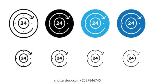 Conjunto de contorno simple plano de icono de 24 horas