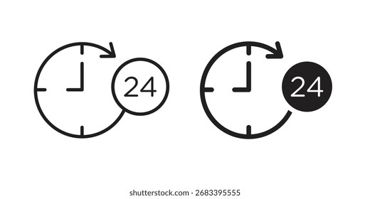 24 Hrs icono plano y estilo de trazo pack sobre fondo blanco. Ilustraciones vectoriales