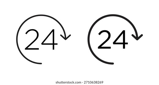 ícone 24 horas. plana e estilo traçado Coleção. símbolo simples