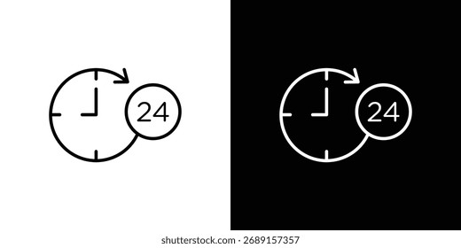 24 Hrs diseños de Vector de logotipo de icono. conjunto de iconos en trazos en blanco y negro