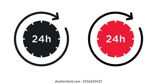 24 Hrs icon set in black and colored versions.