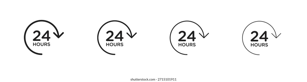 Conjunto de iconos de 24 horas. Una colección de simples iconos negros de trazos finos
