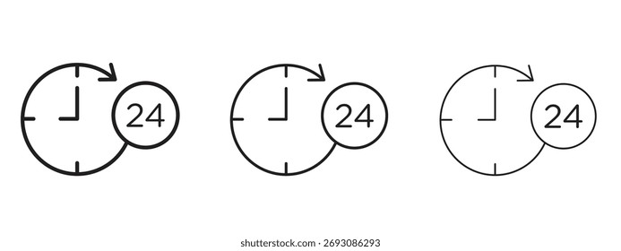 Símbolo de icono de 24 horas. Signo de estilo lineal para el concepto móvil