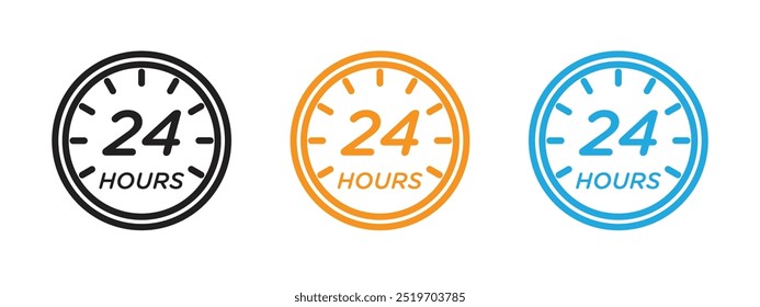 24 hrs icon Thin line illustration set