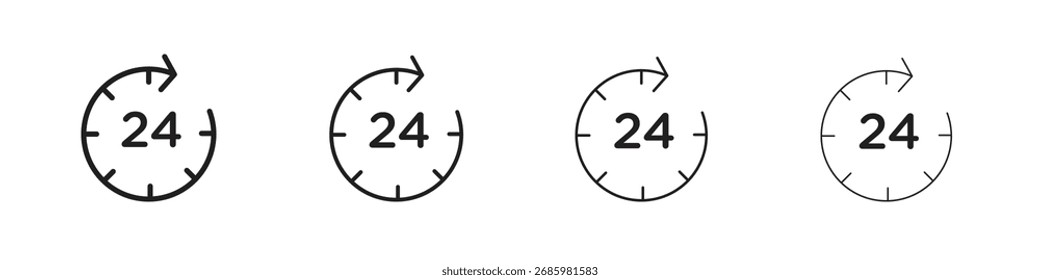 24 Hrs iconos de Vector. iconos de vector de estilo negro