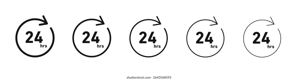 24 hrs icon vector outline set illustration sign