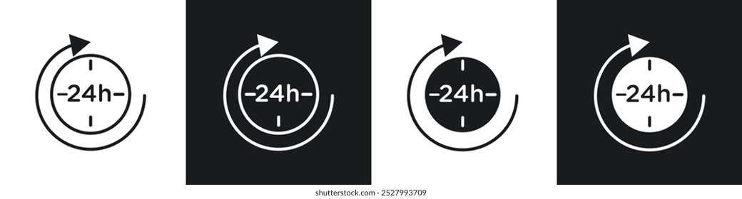 Conjunto de iconos de Vector de iconos de 24 horas de color negro relleno y estilo delineado.