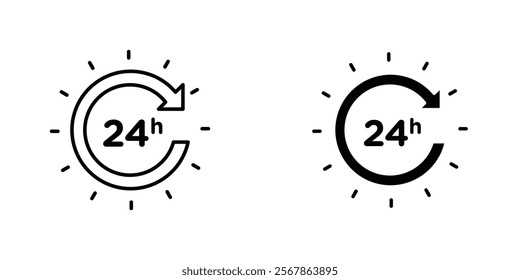 24 Hrs icons collection in Filled flat and thin line style.