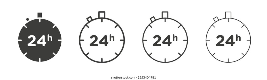 24 Hrs icons collection. vector set in black color
