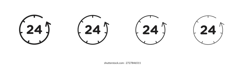 24 Hrs iconos línea colección de Vector. Icono de Vector perfecto de píxeles