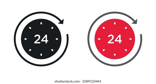 24 hrs icons set vectors black and colored style