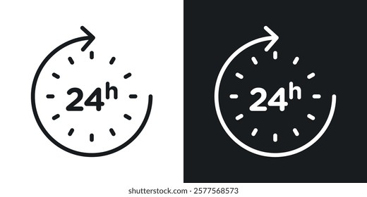 24 Hrs icons in thin black and white stroke liner style