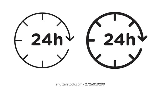 Símbolo de Vector de iconos de 24 horas con trazo editable y versiones planas