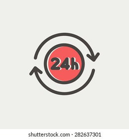 24 Stunden Service Icon dünne Linie für Web und mobile, moderne minimalistische flache Design. Vektorsymbol mit dunkelgrauem Umriss und Offset-Farbe auf hellgrauem Hintergrund.