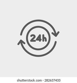 24 hrs service icon thin line for web and mobile, modern minimalistic flat design. Vector dark grey icon on light grey background.