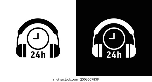 24 hrs support or service icon Thin line illustration set