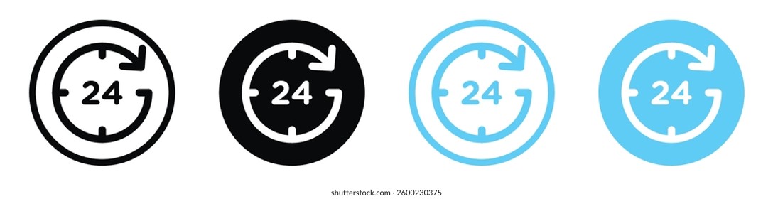 24 hrs vector icons in black and blue colors
