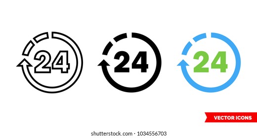 24 icon of 3 types: color, black and white, outline. Isolated vector sign symbol.