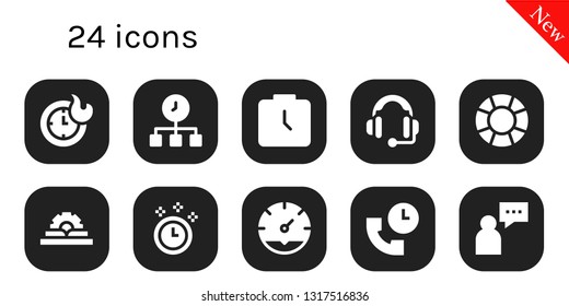24 icon set. 10 filled 24 icons.  Collection Of - Clocks, Time, Watch, Headset, Support, Manual, Clock, Supporter