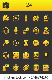 24 icon set. 26 filled 24 icons.  Simple modern icons about  - Clock, Deadline, Timer, Wristwatch, Clocks, Customer service, Support, Customer support, Time, Hourglass, Manual