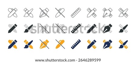 24 Icon Set about Pen Tools - 3 Style (Outline, Solid and Colored)