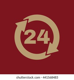The 24 icon. Twenty-four hours open symbol. Flat Vector illustration