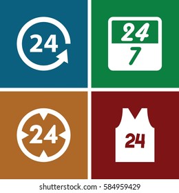 24 icons set. Set of 4 24 filled icons such as 24 support