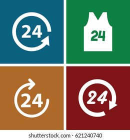 24 icons set. set of 4 24 filled icons such as 24 hours, 24 support