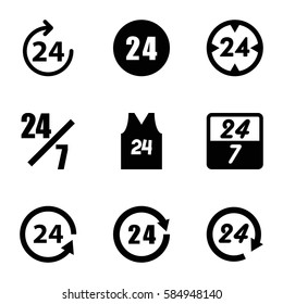 24 icons set. Set of 9 24 filled icons such as 24 hours, 24 support