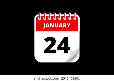 24 January calendar icon text page monthly web design on red, white and black background vector, icon, or illustration with the month of January 24