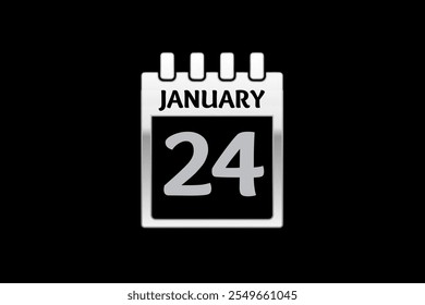 24 January calendar icon text page monthly web design on yellow, red, black, and white background vector, icon, or illustration with the month of January 24