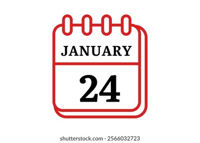 24 January calendar icon text page monthly web design on red, black and white background vector, icon, or illustration with the month of January 24