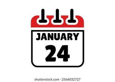 24 January calendar icon text page monthly web design on red, black and white background vector, icon, or illustration with the month of January 24