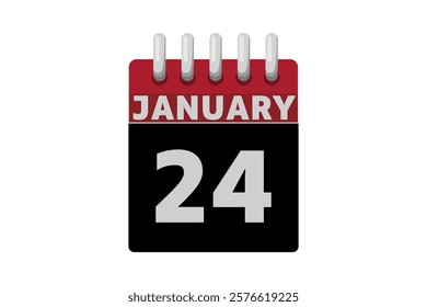 24 January calendar icon text page monthly web design on red, black and white background vector, icon, or illustration with the month of January 24
