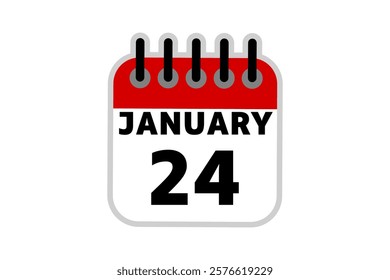 24 January calendar icon text page monthly web design on red, black and white background vector, icon, or illustration with the month of January 24