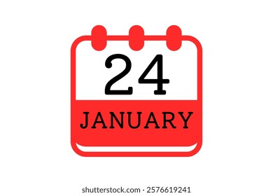 24 January calendar icon text page monthly web design on red, black and white background vector, icon, or illustration with the month of January 24