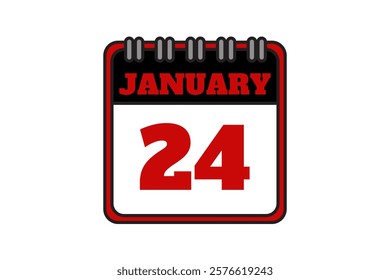 24 January calendar icon text page monthly web design on red, black and white background vector, icon, or illustration with the month of January 24