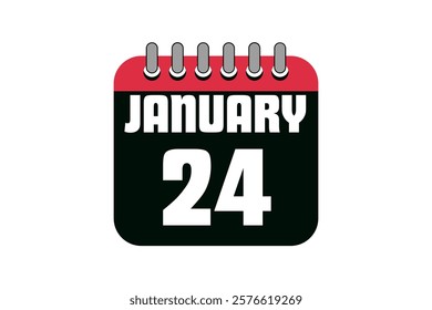 24 January calendar icon text page monthly web design on red, black and white background vector, icon, or illustration with the month of January 24