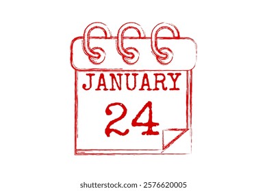 24 January calendar icon text page monthly web design on red and white background vector, icon, or illustration with the month of January 24