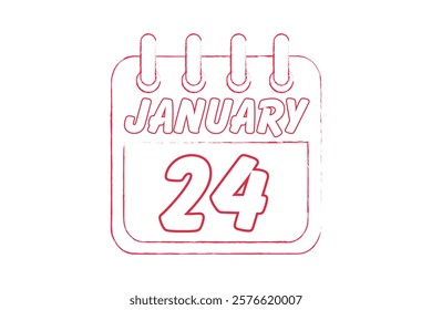 24 January calendar icon text page monthly web design on red and white background vector, icon, or illustration with the month of January 24