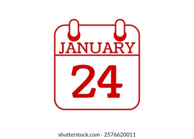 24 January calendar icon text page monthly web design on red and white background vector, icon, or illustration with the month of January 24