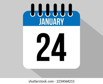 24 January calendar vector icon. Blue january date for the days of the month and the week on a light background